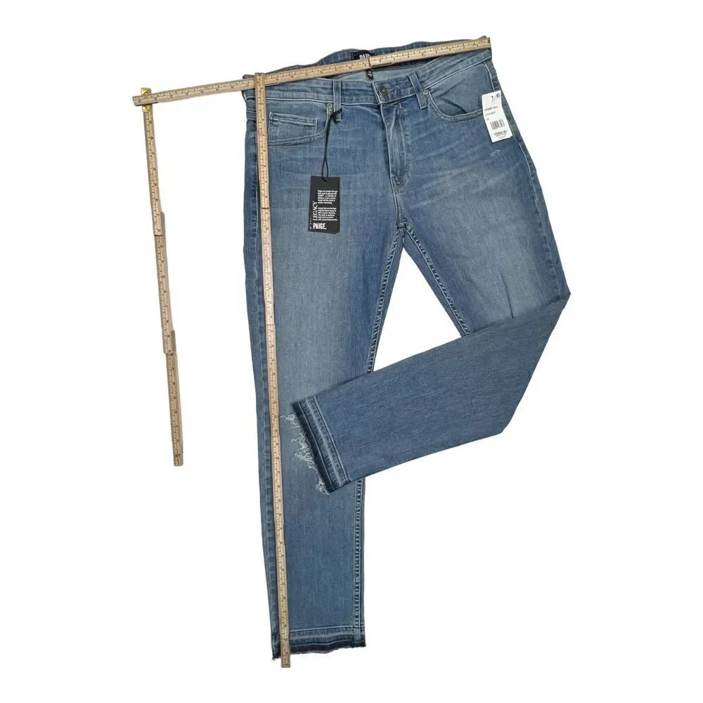 Paige Lennox Men Lyle Dest Denim Blue Slim Skinny Stretch Ripped Jeans US 33